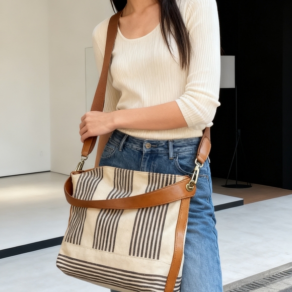 Fossil Handbags - Fossil Brown and Cream Striped Shoulder Bag